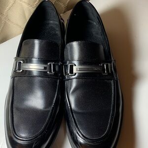 Calvin Klein Aidan Black Leather Bit Loafers - Men's Size 12 - Textured Vamp